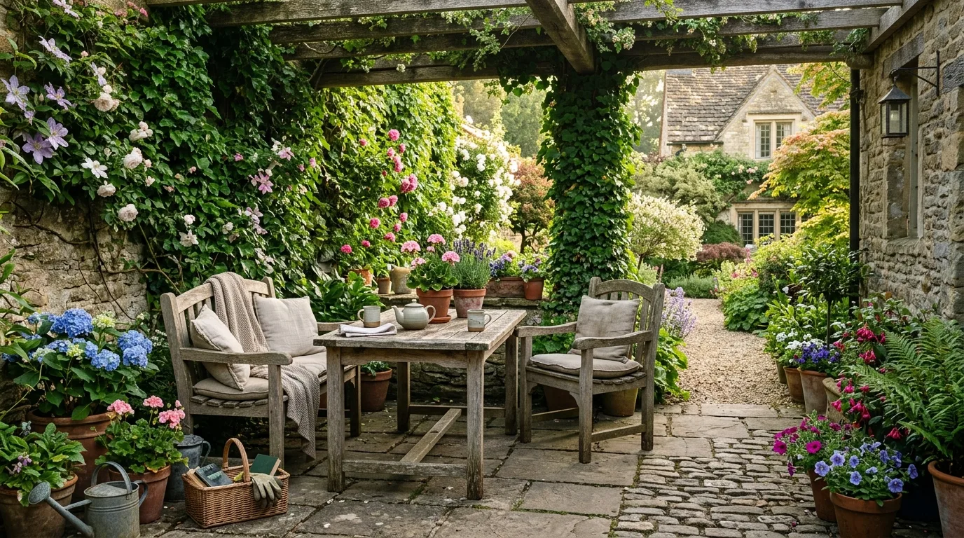 Layered Pots and Garden Decor